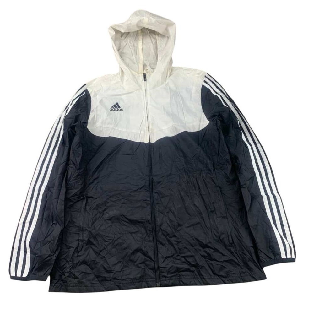 Adidas 3-Stripes Hooded‎ Jacket Womens Size M Black White Mesh Lined Windbreaker